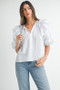 MABLE Stripe Ruffle Shoulder Puff Sleeve Blouse