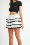 MABLE Poplin Ruffle Layered Contract Lace Trim Mini Skirt