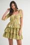 MABLE Floral Print Shoulder Tie Layered Mini Dress