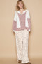 POL Waffle Knit Floral Notched Long Sleeve Top