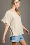 Umgee Full Size Raw Hem Ruffle Short Sleeve Blouse Plus Size