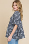 BOMBOM Floral Round Neck Peplum Blouse