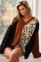 BiBi Brushed Thermal Color Block Top With Leopard