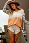 BiBi Color Block Leopard V Neck Knit Top