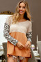 BiBi Color Block Leopard V Neck Knit Top