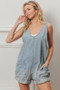 BiBi Folded Hem Vintage Washed Denim Overalls