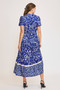 Umgee Full Size Printed Notched Short Sleeve Tiered Dress Plus Size