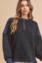Aemi + Co Side Slit Button Detail Contrast Shoulder Sweatshirt