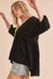 Aemi + Co High-Low Frayed Hem V-Neck Blouse