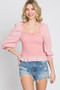 GeeGee Full Size Ruffled Smocked Frill Square Neck Top Plus Size