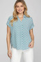 She + Sky Full Size Printed Johnny Collar Short Sleeve Blouse Plus Size