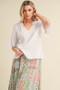 Aemi + Co Side Slit Notched Ruffled Half Sleeve Blouse