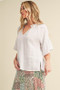 Aemi + Co Side Slit Notched Ruffled Half Sleeve Blouse