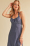 Aemi + Co Ruched Side Slit Cutout Back Maxi Cami Dress