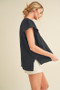 Aemi + Co Embroidered Trim Side Slit Notched Short Sleeve Blouse