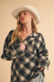 Aemi + Co Slit Plaid Half Zip Drop Shoulder Top