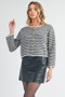 Aemi + Co Striped Button Down Round Neck Cardigan