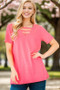 Heimish Full Size V-Neck Short Sleeve T-Shirt with Bar Detail Plus Size