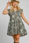 Umgee Full Size Printed Ruffle Cap Sleeve Babydoll Dress Plus Size