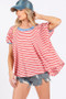 Ces Femme Striped Round Neck Short Sleeve T-Shirt
