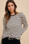 Annie Wear Striped Round Neck Puff Sleeve French Terry Top