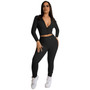 Women Zip Long Sleeve Hooded Top And Pant Two Piece