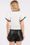Mittoshop Contrast Trim Ruffled Cap Sleeve Knit Top