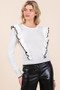 Mittoshop Contrast Trim Ruffled Round Neck Knit Top