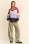 Davi & Dani Wavy Texture Color Block V-Neck Sweater