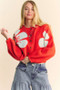 Davi & Dani Flower Contrast Round Neck Long Sleeve Cardigan
