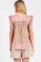 Mittoshop Floral Notched Ruffled Cap Sleeve Blouse