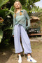 POL Side Slit Openwork Long Sleeve Knit Cover Up