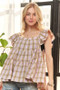 ADORA Ruffled Square Neck Cap Sleeve Babydoll Blouse