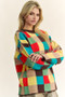 Davi & Dani Color Block Checkered Dropped Shoulder Sweater