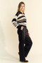 Davi & Dani Contrast Striped Crochet Drop Shoulder Knit Cover Up