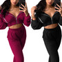 Women Velvet Zip Long Sleeve Top And Pant Two Piece