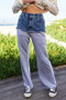 Davi & Dani Raw Hem Denim Patchwork Wide Leg Pants