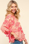 Haptics Ribbon Bow Detail Floral Round Neck Blouse