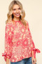 Haptics Ribbon Bow Detail Floral Round Neck Blouse