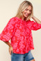 Haptics Full Size Ribbon Bow Floral Balloon Sleeve Blouse