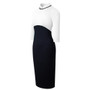 Women Elegant Round Neck Zip Colorblock Bodycon Dress