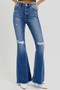 RISEN Full Size High Rise Distressed Raw Hem Flare Jeans