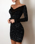 Women Shiny Off Shoulder Bodycon Dress