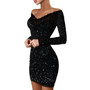 Women Shiny Off Shoulder Bodycon Dress