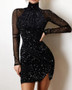 Women Shiny Off Shoulder Bodycon Dress