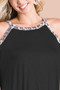 BiBi Jersey Knit Cold Shoulder Top with Leopard Neck