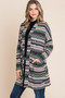 BOMBOM Geometric Open Front Long Sleeve Cardigan with Pockets
