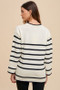 Annie Wear Side Slit Striped Round Neck Sweater