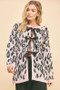 Davi & Dani Leopard Ribbon Tie Front Loose Fit Cardigan