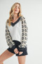 Aemi+Co Crochet Contrast Stitching V Neck Top